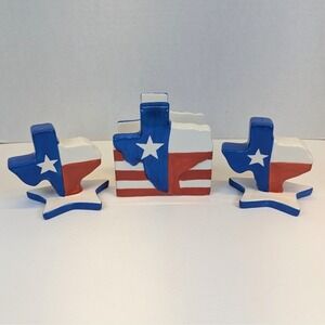 Texas Flag Ceramic Salt & Pepper Shakers and Napkin Holder Set